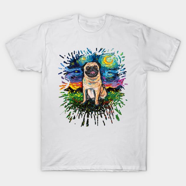 Fawn Pug Night (splash version) T-Shirt by sagittariusgallery